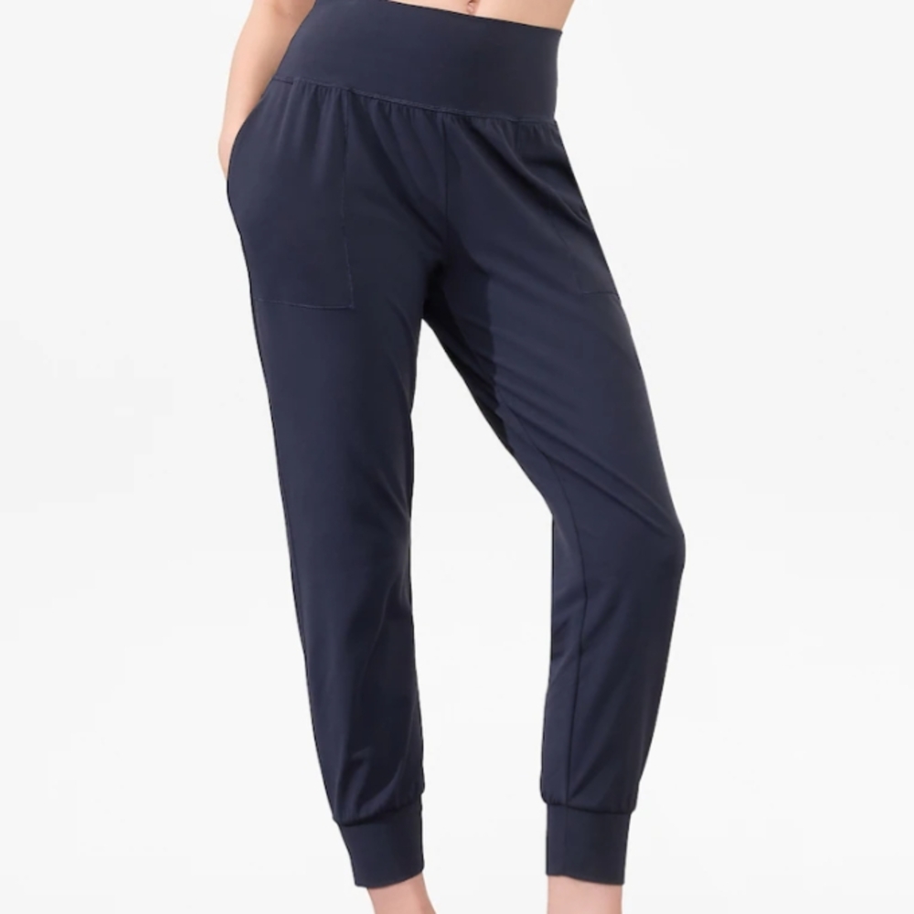 Athleta Navy Track Pants with Elastic Cuffs and Waistband